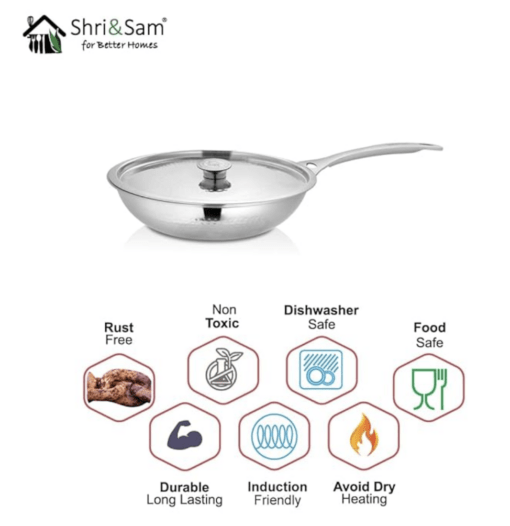 Shri & Sam Stainless Steel Platinum Hammered Heavy Weight Fry Pan - Image 3